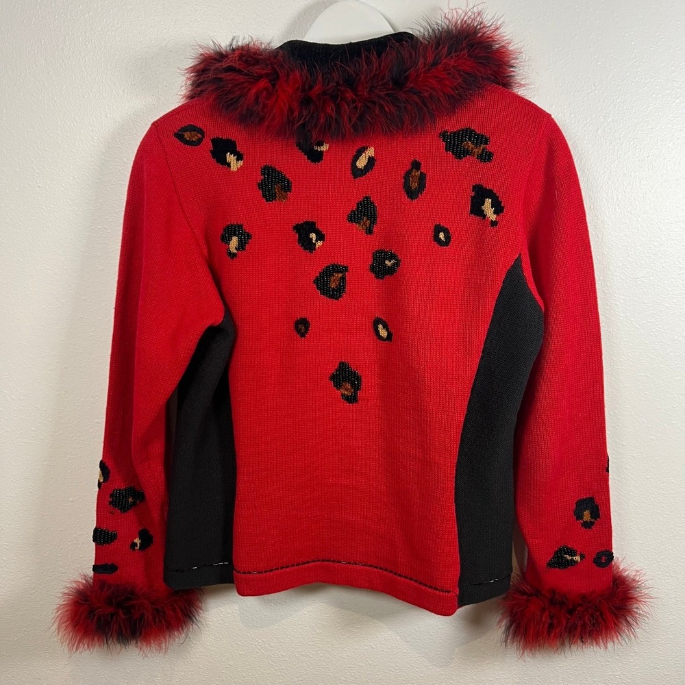 VTG Berek Leopard Print Knit Cardigan Sweater Beaded 90s Maximalist Bold Sz. S - Picture 9 of 13